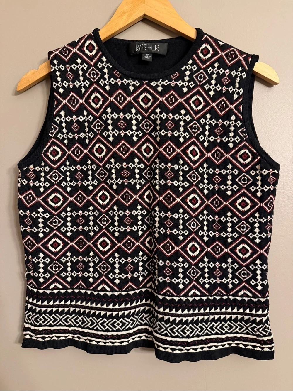 Kasper Fair Isle Boho Geometric Knit Cropped Tank Top Size 18 Sleeveless Sweater